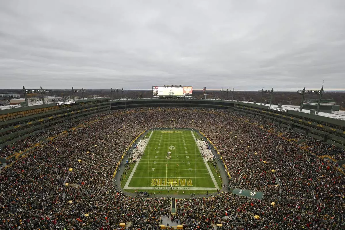FILE - An elevated overall general view is seen of Lambeau Field during an NFL football game between the Green Bay Packers and the San Francisco 49ers, Sunday, Nov. 24, 2024, in Green Bay, Wis. (AP Photo/Tyler Kaufman, File)