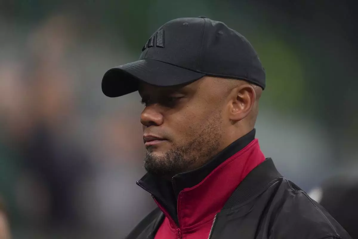 Bayern's head coach Vincent Kompany reacts during the Uefa Champions League soccer match between Inter Milan and Bayern Munich at San Siro Stadium in Milan, North Italy, Wednesday April 16, 2025. (Spada/LaPresse via AP)