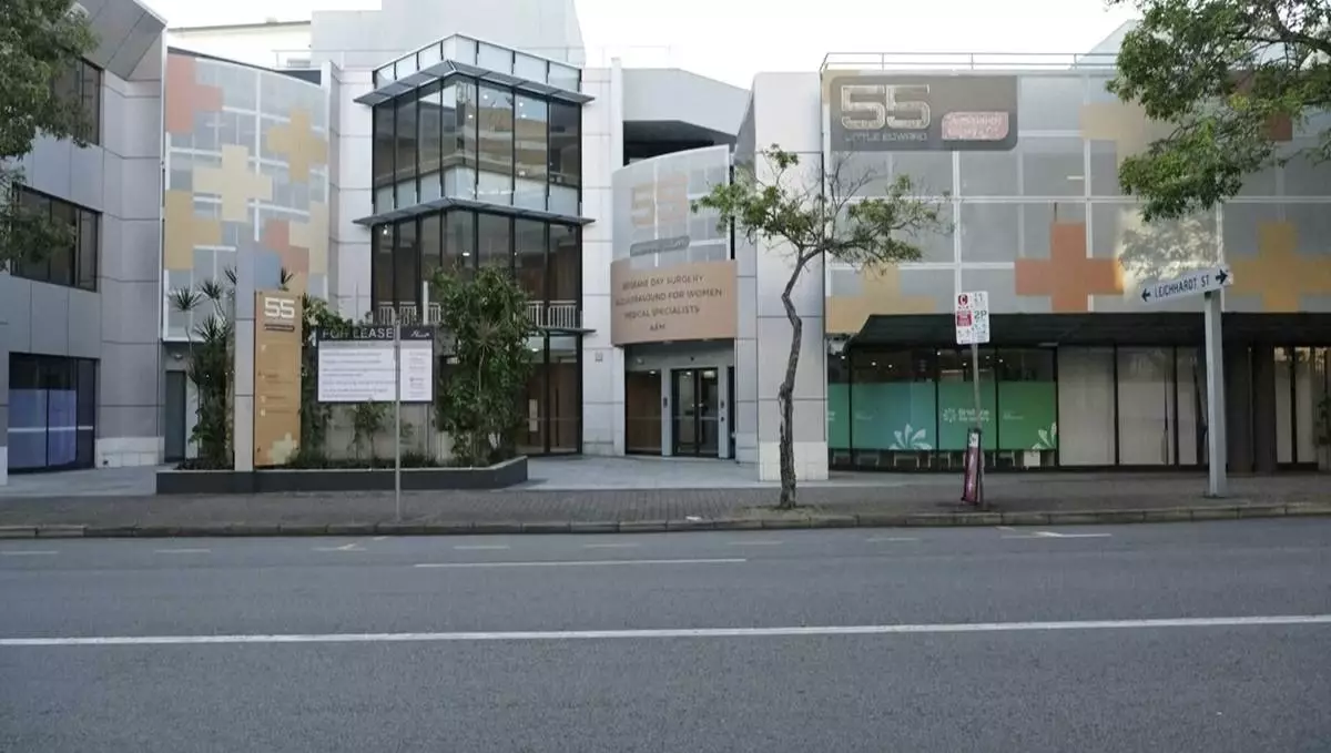This image from video shows an exterior view of the Monash IVF clinic in Brisbane, Australia, Friday, April 11, 2025. (AuBC, CHANNEL 9 via AP)