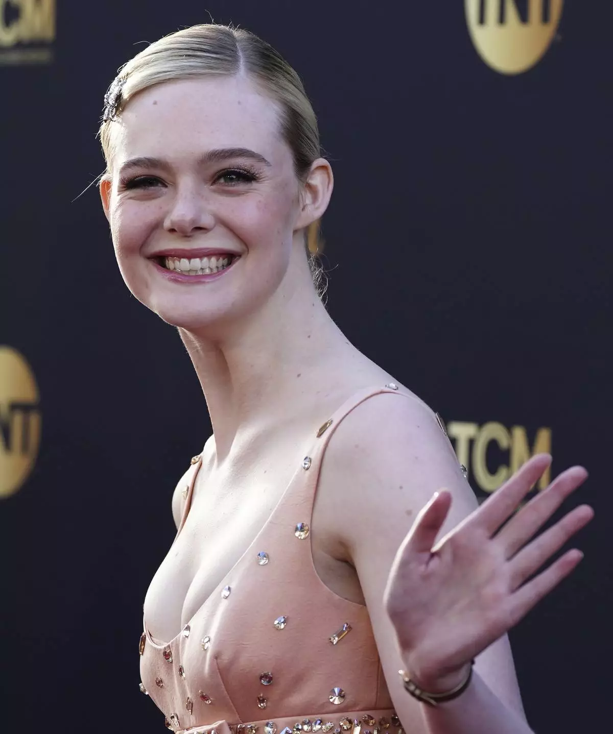 Elle Fanning arrives at the 50th AFI Life Achievement Award tribute to Francis Ford Coppola on Saturday, April 26, 2025, at the Dolby Theatre in Los Angeles. (Photo by Jordan Strauss/Invision/AP)