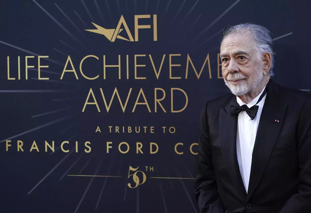 Francis Ford Coppola arrives at the 50th AFI Life Achievement Award tribute to him on Saturday, April 26, 2025, at the Dolby Theatre in Los Angeles. (Photo by Jordan Strauss/Invision/AP)