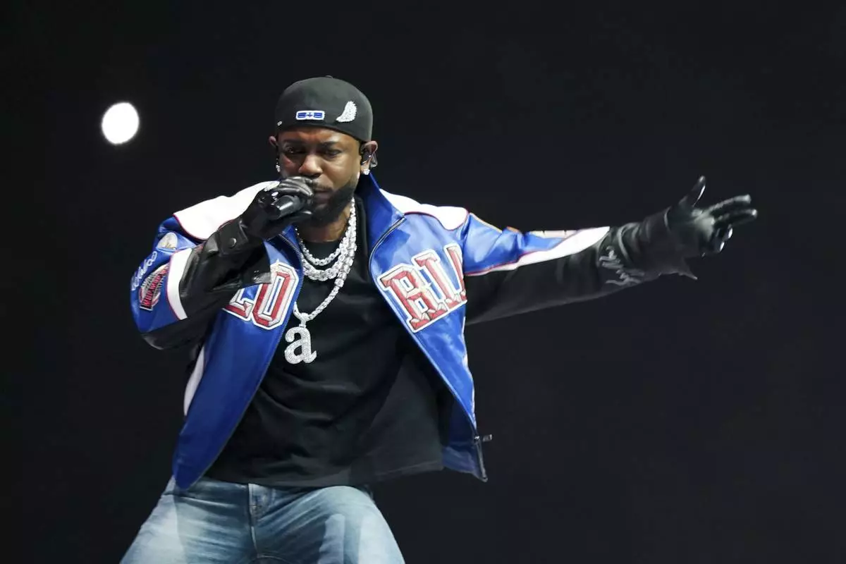 FILE - Kendrick Lamar performs during halftime of the NFL Super Bowl 59 football game between the Kansas City Chiefs and the Philadelphia Eagles, Feb. 9, 2025, in New Orleans. (AP Photo/Matt Slocum, file)