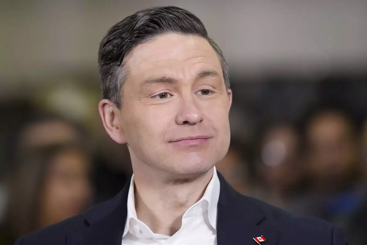 FILE - Canada Federal Conservative Leader Pierre Poilievre appears at a federal election campaign event in Brampton, Ontario, March 24, 2025. (Chris Young/The Canadian Press via AP, File)