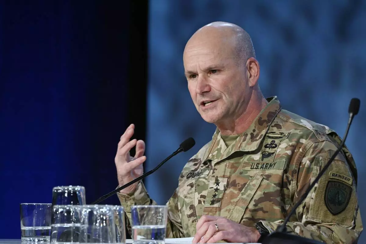 FILE - U.S. Army Gen, Christopher G. Cavoli speaks during the annual Folk och Försvar Conference (Society and Defence Conference) in Salen, Sweden, Jan. 9, 2023. (Henrik Montgomery/TT News Agency via AP, FILE)