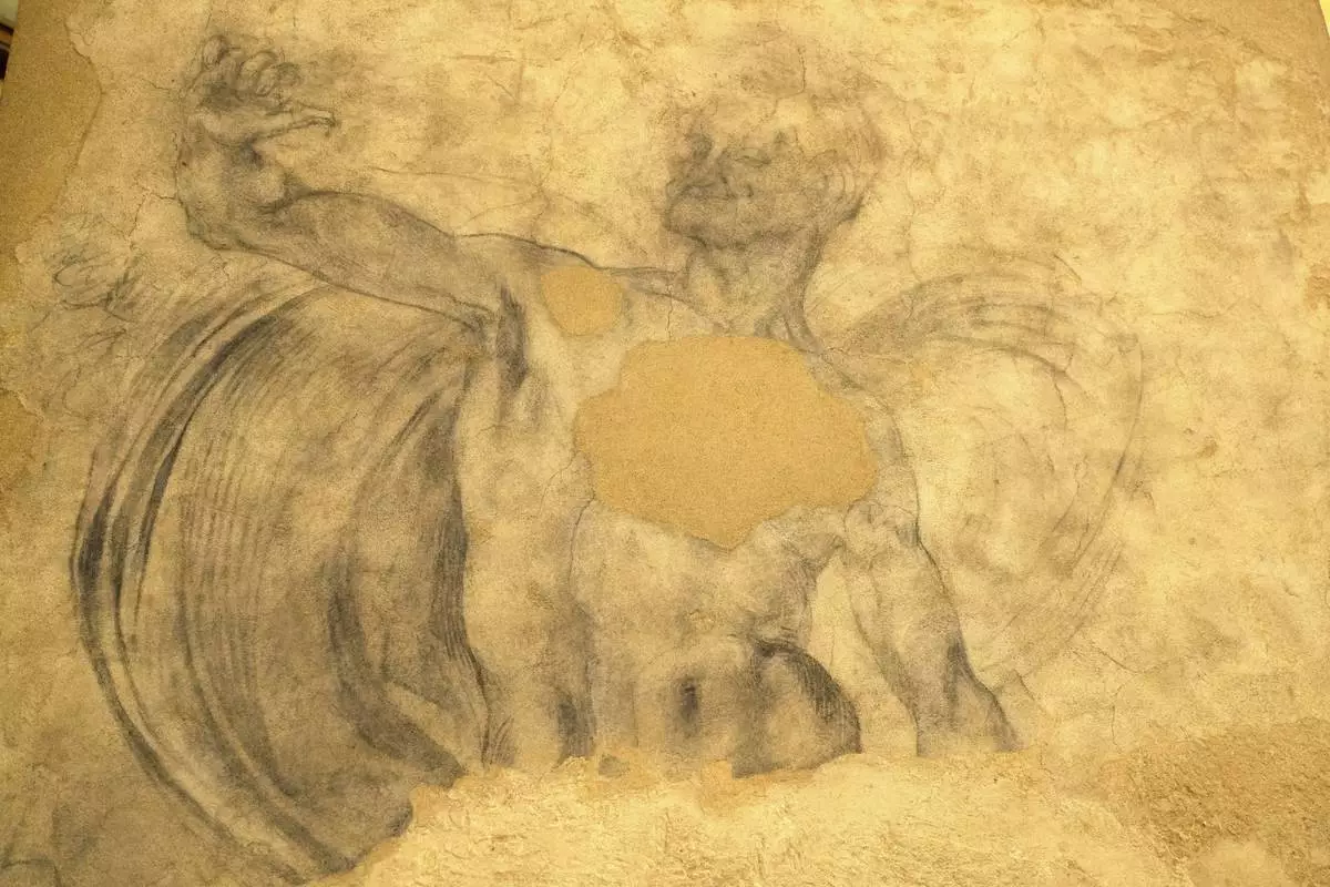 A drawing by Michelangelo is displayed in the Vatican Apostolic Library which hosts the Codex exhibit which includes art works and manuscript documents at the Vatican, Monday, May 26, 2025. (AP Photo/Gregorio Borgia)