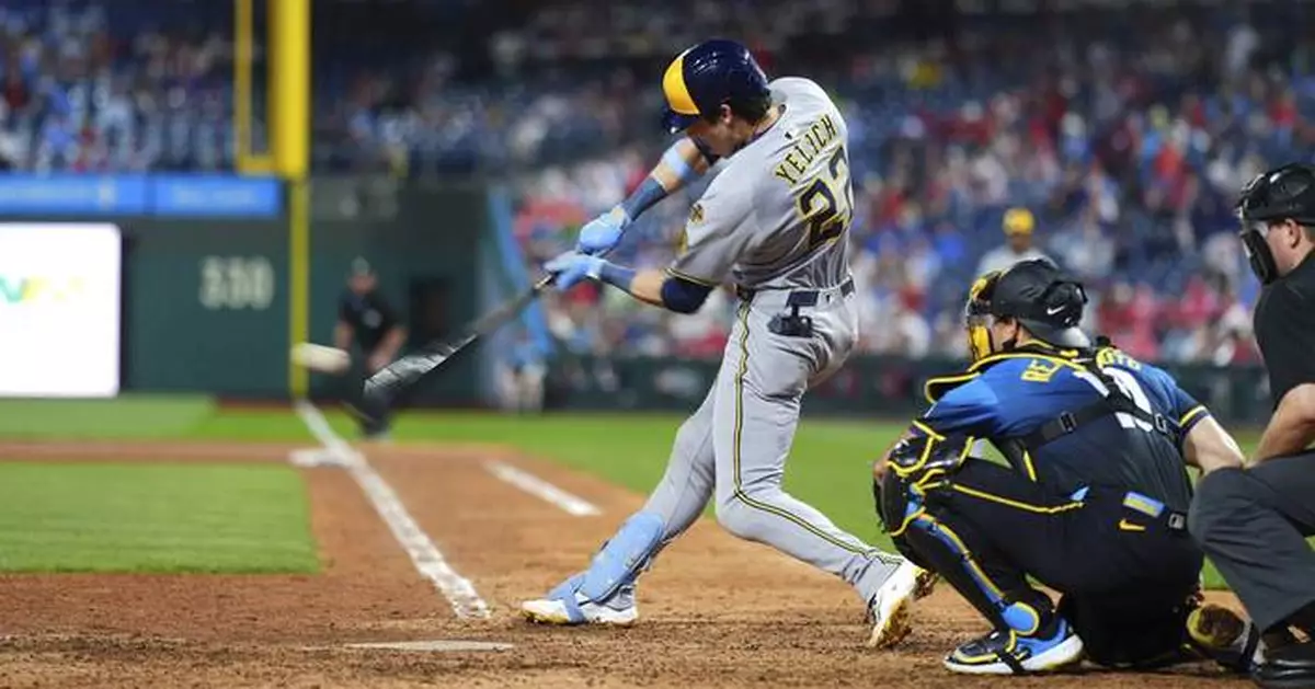 Christian Yelich homers twice, drives in 4 runs as Brewers beat NL-leading Phillies 6-2