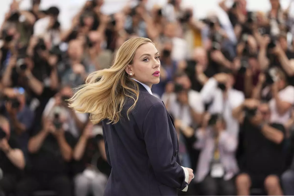 Director Scarlett Johansson poses for photographers at the photo call for the film 'Eleanor the Great' at the 78th international film festival, Cannes, southern France, Wednesday, May 21, 2025. (Photo by Scott A Garfitt/Invision/AP)
