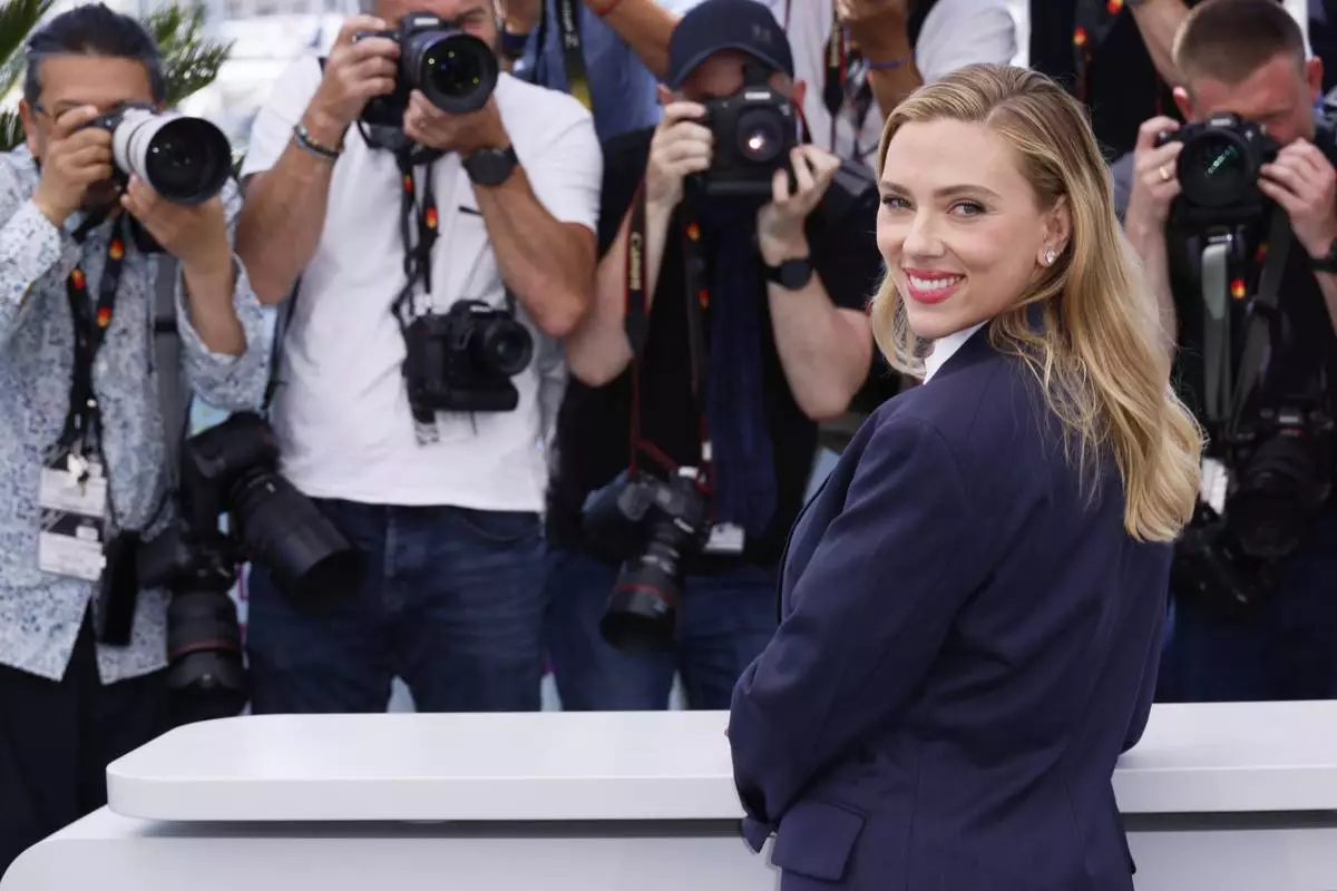 Director Scarlett Johansson poses for photographers at the photo call for the film 'Eleanor the Great' at the 78th international film festival, Cannes, southern France, Wednesday, May 21, 2025. (Photo by Joel C Ryan/Invision/AP)