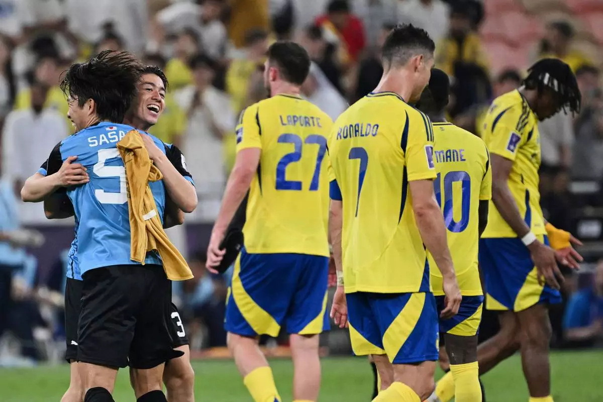 Al Nassr's Cristiano Ronaldo (7) walks off after his team lost to Kawasaki Frontale during a AFC Champions League Elite semifinal soccer match at Alinma Stadium in Jeddah, Saudi Arabia, Wednesday, April 30, 2025. (AP Photo/Ali Issa)