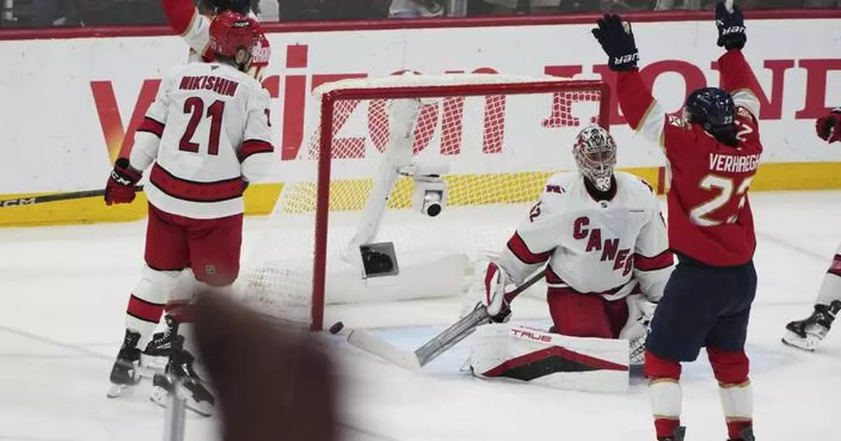 Panthers score 5 in the 3rd period, roll past Hurricanes 6-2 and move a win away from Cup final