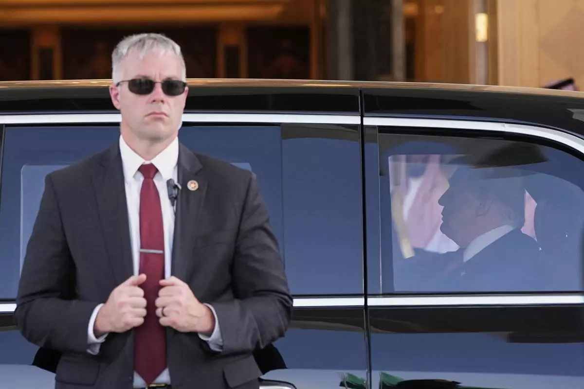 President Donald Trump leaves the Royal Palace after a signing ceremony with Saudi Crown Prince Mohammed bin Salman in Riyadh, Saudi Arabia, Tuesday, May 13, 2025. (AP Photo/Alex Brandon)