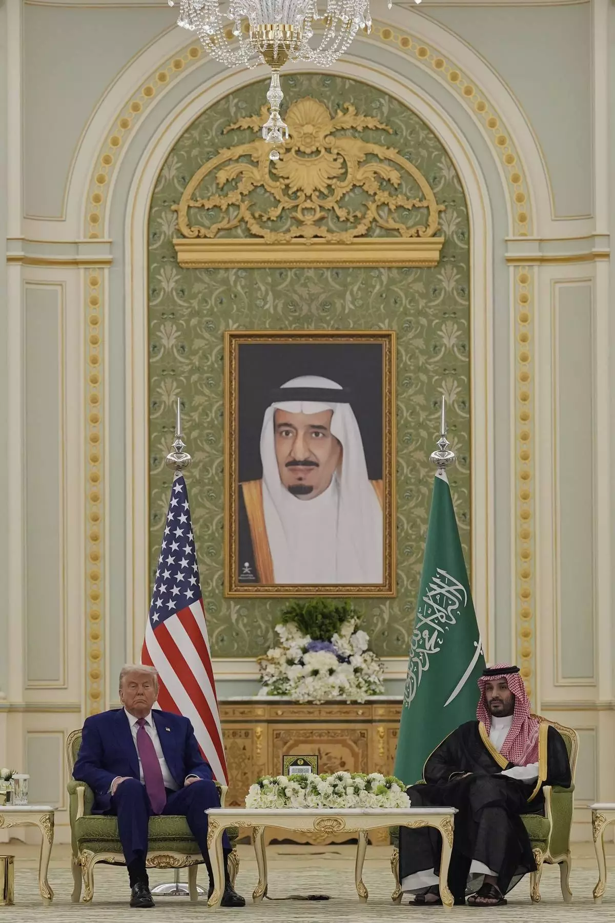 President Donald Trump and Saudi Crown Prince Mohammed bin Salman attend a signing ceremony at the Royal Palace in Riyadh, Saudi Arabia, Tuesday, May 13, 2025. (AP Photo/Alex Brandon)
