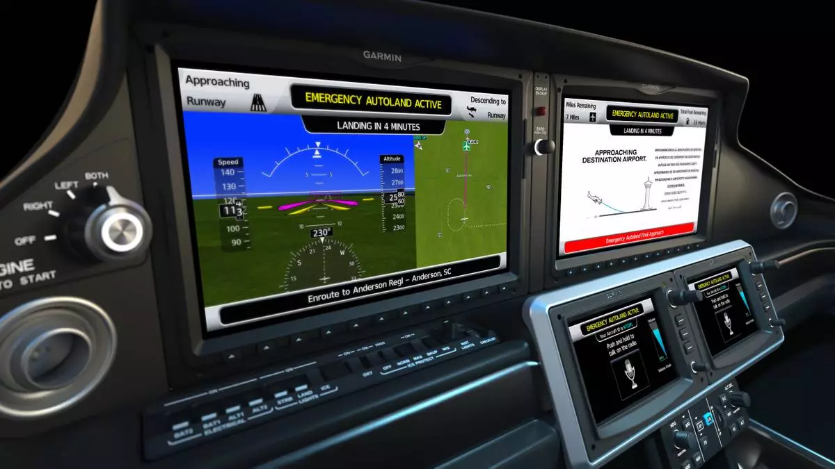 Safe Return™ Emergency Autoland is now activated and clear information is displayed on the Perspective Touch+™ touch screen flight deck. Passengers can press the microphone icon on the flight display to speak directly to air traffic control.