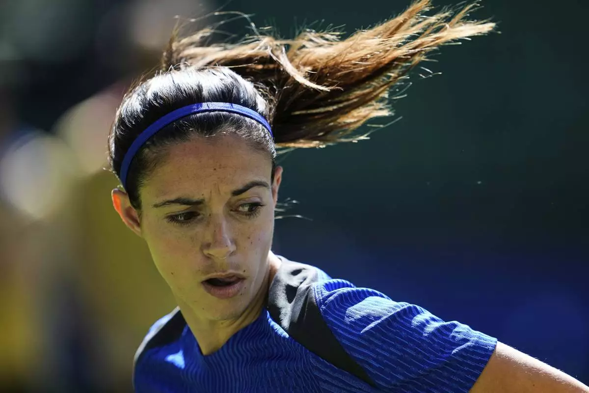 Barcelona's Aitana Bonmati works out during a training session, on the eve of the women's Champions League final soccer match between Arsenal and FC Barcelona, at the Jose Alvalade Stadium, in Lisbon, Friday, May 23, 2025. (AP Photo/Armando Franca)