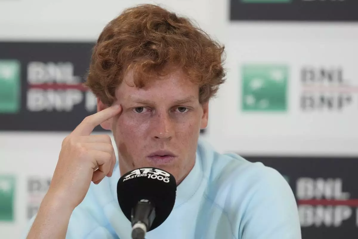 Italy's Jannik Sinner speaks during a press conference ahead of the Italian Open, in Rome, Monday May 5, 2025. (Alfredo Falcone/LaPresse via AP)