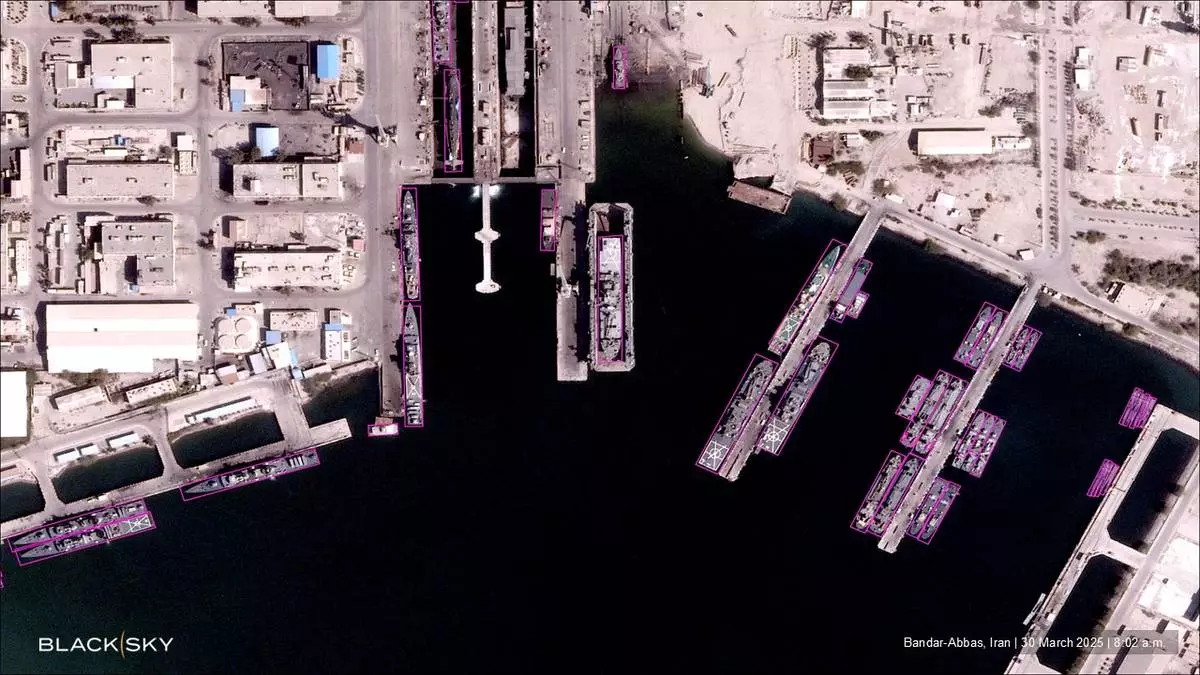 A BlackSky Gen-3 satellite image with AI-enabled analytics highlighting various military ships and submarines at Bandar-Abbas Port, Iran, collected March 30, 2025. BlackSky’s advanced, proprietary automated detection and identification algorithms transform very high-resolution Gen-3 imagery into actionable insights at machine speed and scale over strategic and tactical objects of interest.