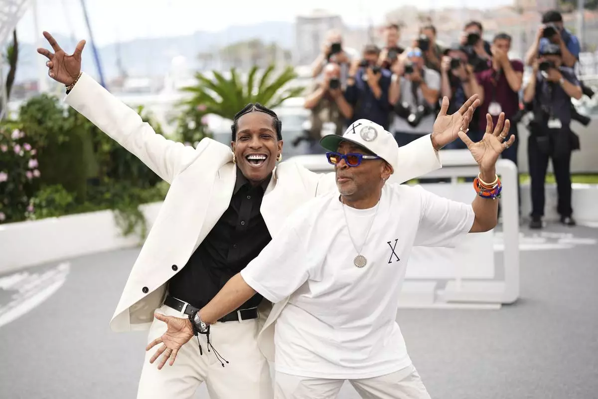 A$AP Rocky, left, and director Spike Lee pose for photographers at the photo call for the film 'Highest 2 Lowest' at the 78th international film festival, Cannes, southern France, Monday, May 19, 2025. (Photo by Scott A Garfitt/Invision/AP)