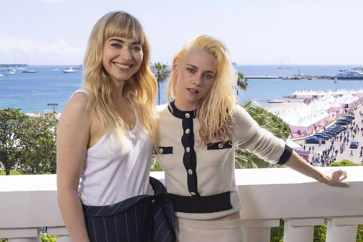 Kristen Stewart, left, and Imogen Poots pose for portrait photographs for the film 'The Chronology of Water' at the 78th international film festival, Cannes, southern France, Saturday, May 17, 2025. (Photo by Joel C Ryan/Invision/AP)