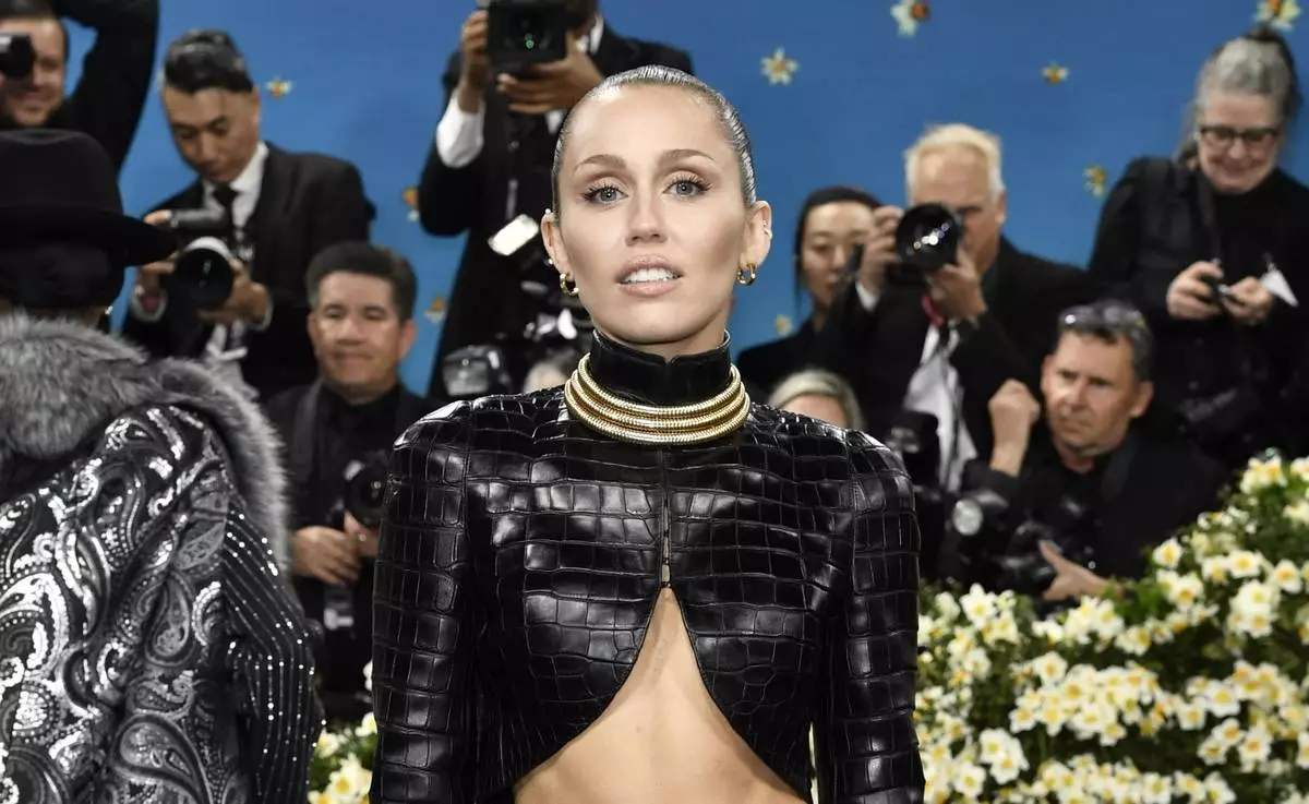 Miley Cyrus attends The Metropolitan Museum of Art's Costume Institute benefit gala celebrating the opening of the "Superfine: Tailoring Black Style" exhibition on Monday, May 5, 2025, in New York. (Photo by Evan Agostini/Invision/AP)
