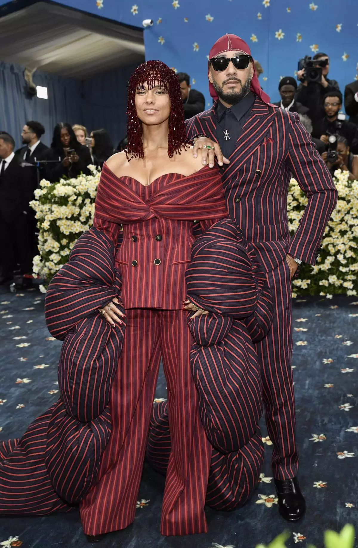 Alicia Keys, left, and Swizz Beatz attend The Metropolitan Museum of Art's Costume Institute benefit gala celebrating the opening of the "Superfine: Tailoring Black Style" exhibition on Monday, May 5, 2025, in New York. (Photo by Evan Agostini/Invision/AP)