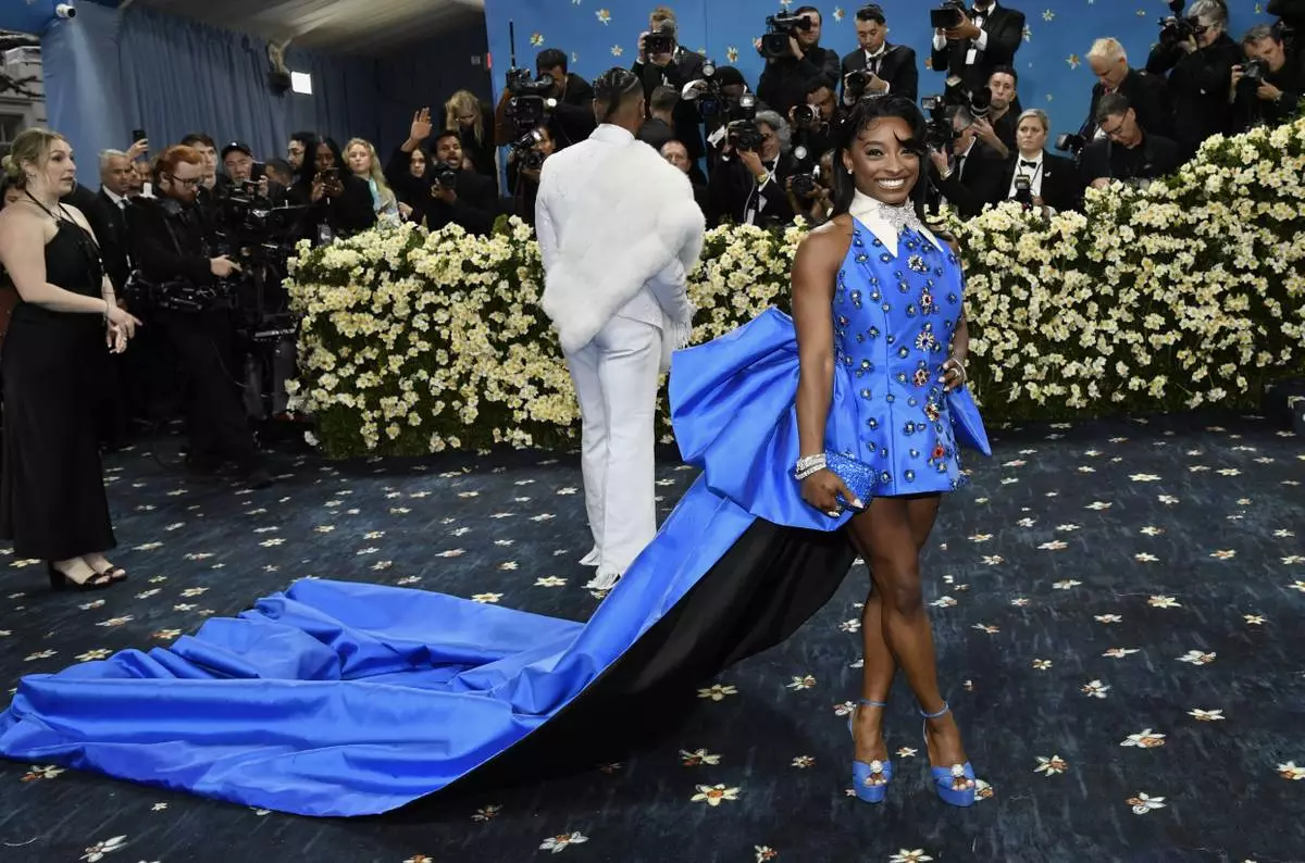 Simone Biles attends The Metropolitan Museum of Art's Costume Institute benefit gala celebrating the opening of the "Superfine: Tailoring Black Style" exhibition on Monday, May 5, 2025, in New York. (Photo by Evan Agostini/Invision/AP)