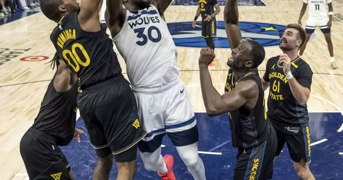 Timberwolves beat Curry-less Warriors 117-93 in Game 2 to even series