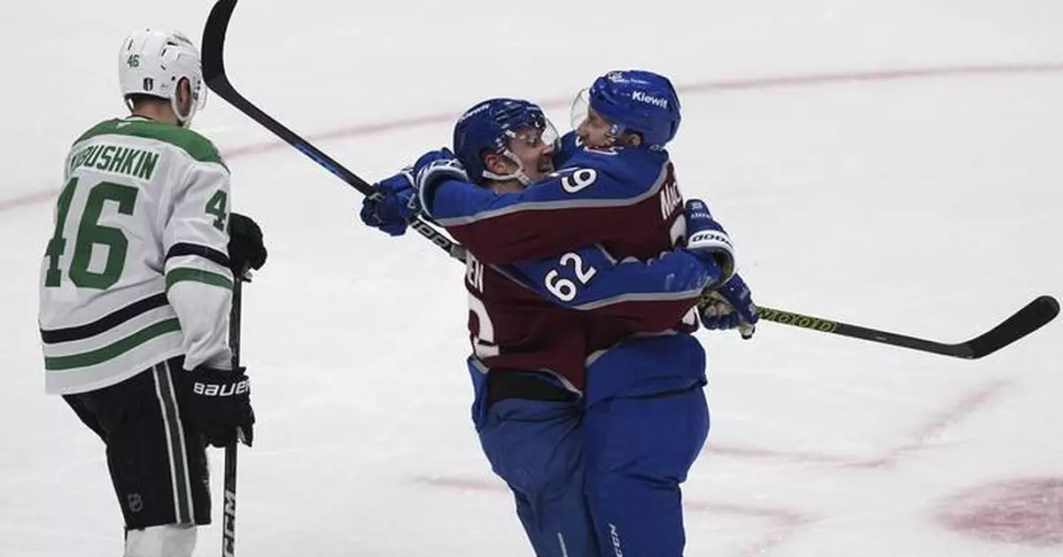 MacKinnon gets credit for fluky go-ahead goal as Avs tie series with 7-4 win over Stars in Game 6