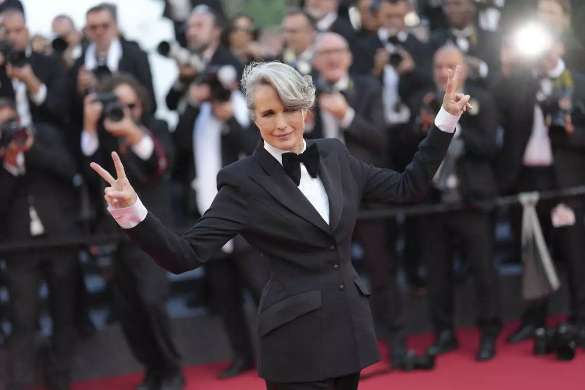 Andie MacDowell poses for photographers upon arrival at the premiere of the film 'Mission: Impossible - The Final Reckoning' at the 78th international film festival, Cannes, southern France, Wednesday, May 14, 2025. (Photo by Lewis Joly/Invision/AP)