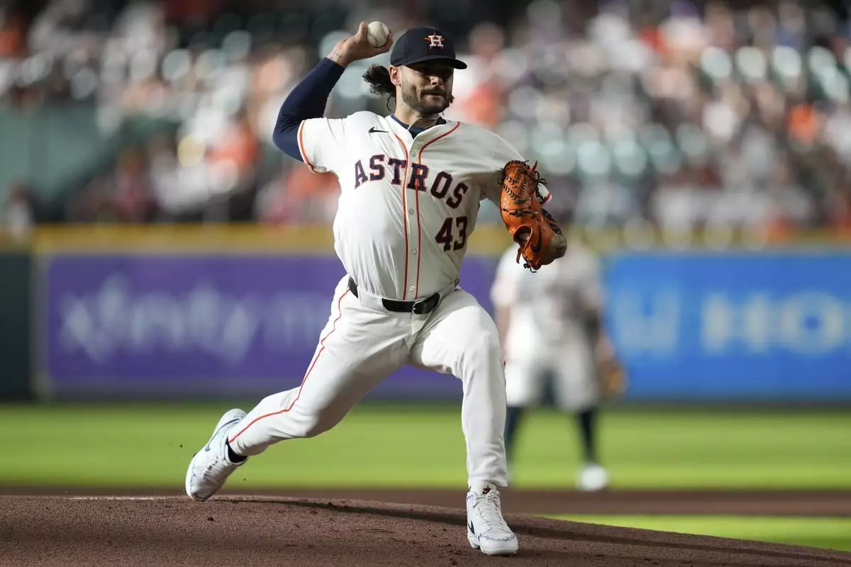 Houston Astros Start Krug Lance McCullers Jr. (43) throws out of (AP Photo/Ashley Landis)