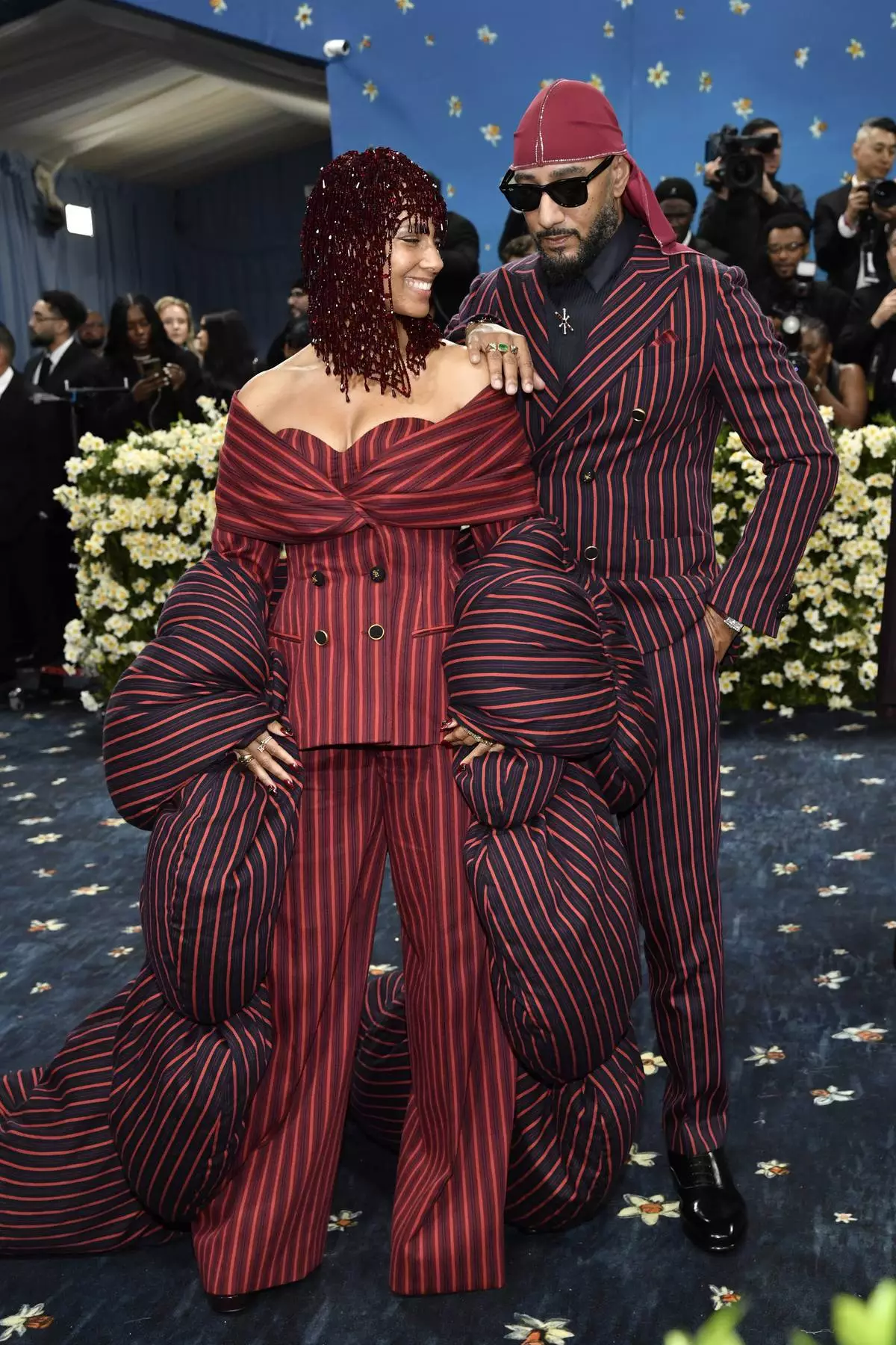 Alicia Keys, left, and Swizz Beatz attend The Metropolitan Museum of Art's Costume Institute benefit gala celebrating the opening of the "Superfine: Tailoring Black Style" exhibition on Monday, May 5, 2025, in New York. (Photo by Evan Agostini/Invision/AP)