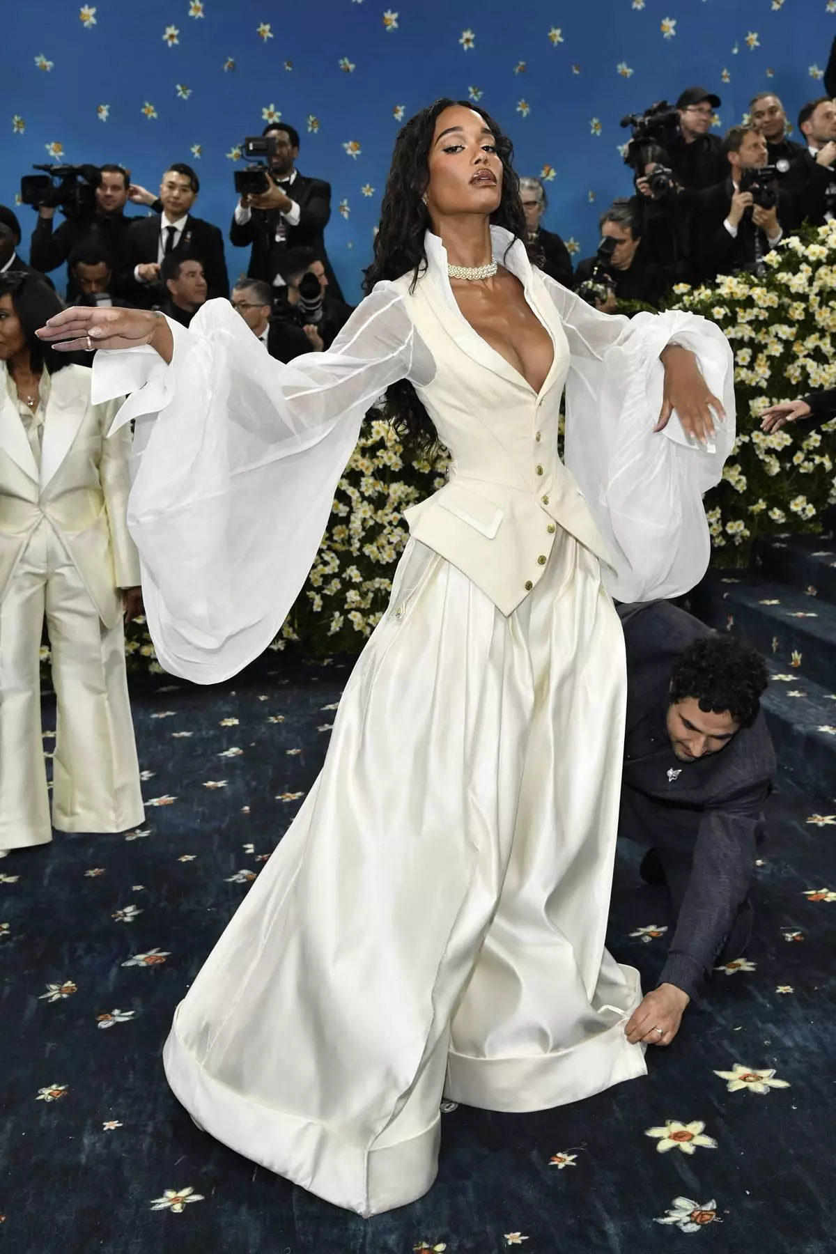 Laura Harrier attends The Metropolitan Museum of Art's Costume Institute benefit gala celebrating the opening of the "Superfine: Tailoring Black Style" exhibition on Monday, May 5, 2025, in New York. (Photo by Evan Agostini/Invision/AP)