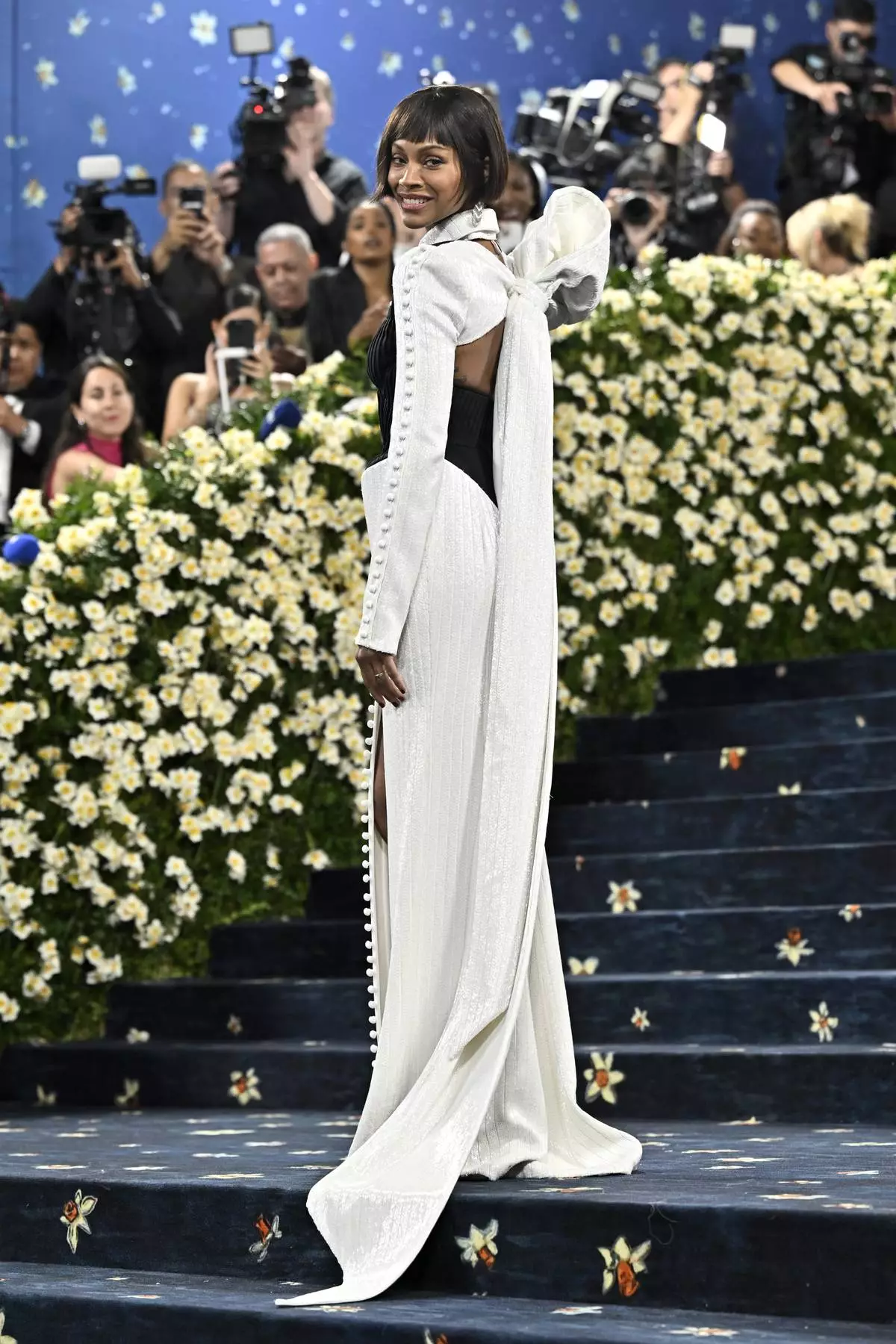 Zoe Saldana attends The Metropolitan Museum of Art's Costume Institute benefit gala celebrating the opening of the "Superfine: Tailoring Black Style" exhibition on Monday, May 5, 2025, in New York. (Photo by Evan Agostini/Invision/AP)