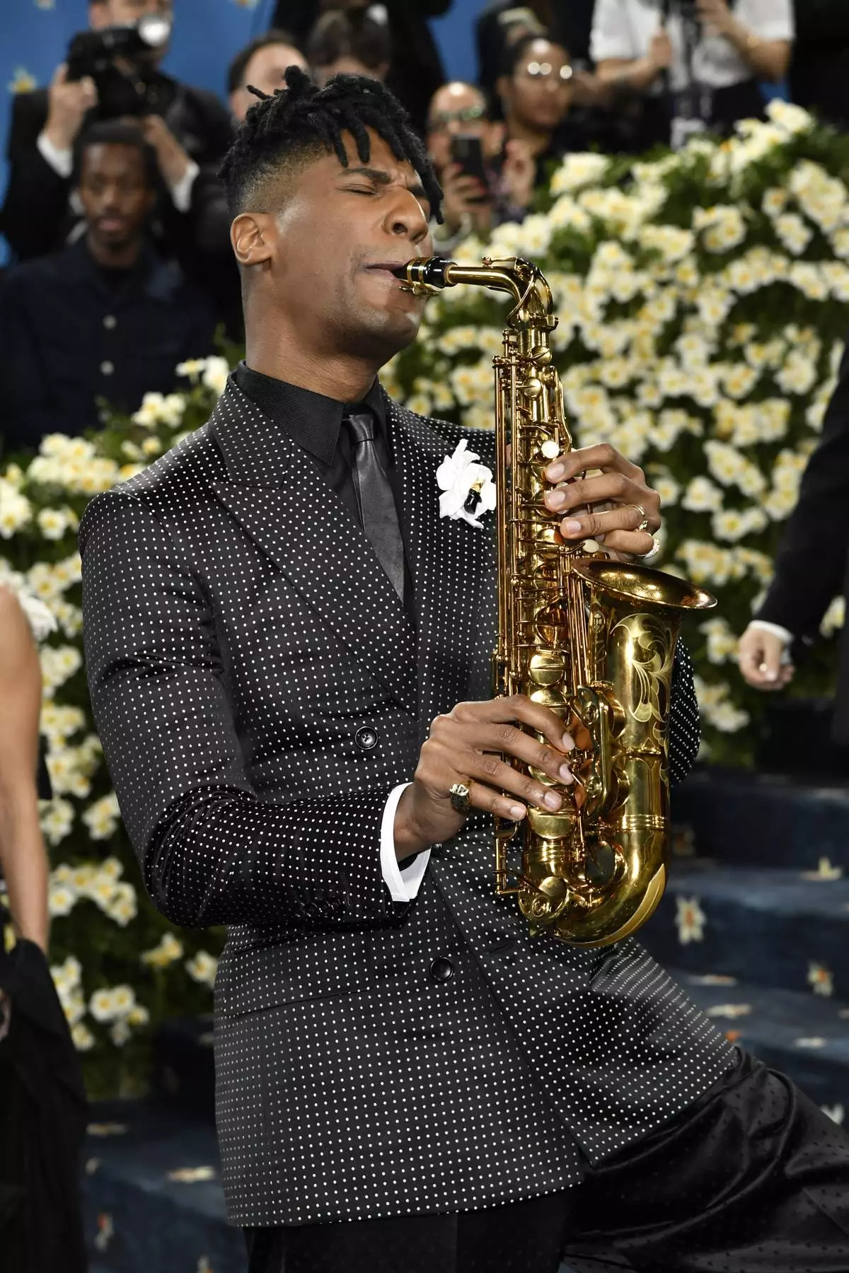Jon Batiste attends The Metropolitan Museum of Art's Costume Institute benefit gala celebrating the opening of the "Superfine: Tailoring Black Style" exhibition on Monday, May 5, 2025, in New York. (Photo by Evan Agostini/Invision/AP)