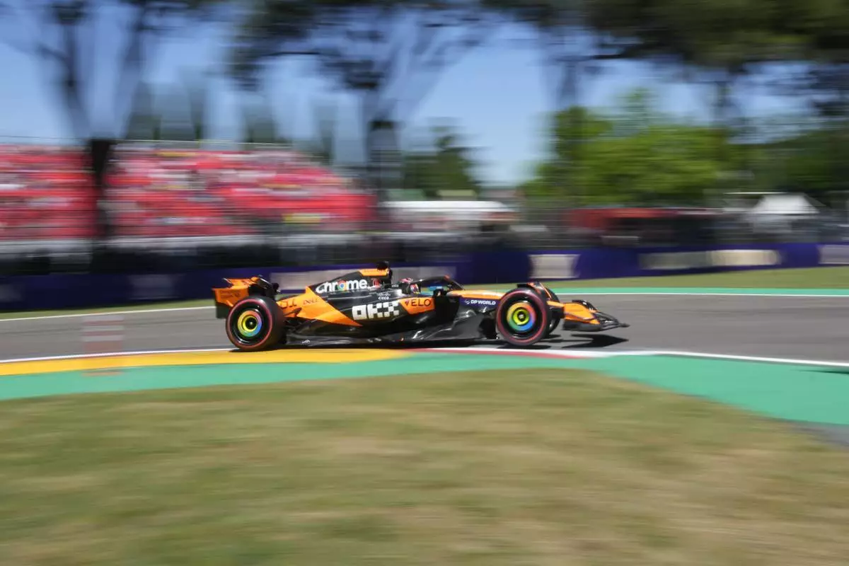 McLaren driver Oscar Piastri of Australia steers his car during the first free practice at the Enzo and Dino Ferrari racetrack, ahead the Italy's Emilia Romagna Formula One Grand Prix, in Imola, Italy, Friday, May 16, 2025. (AP Photo/Luca Bruno)
