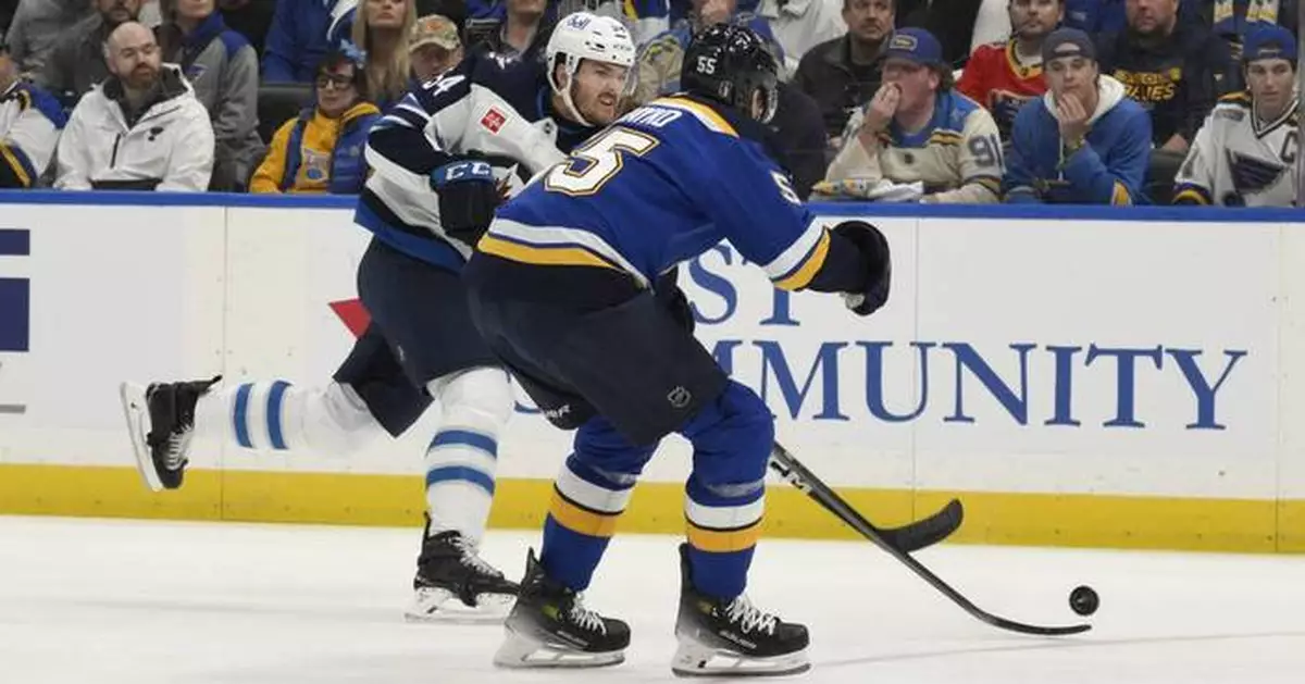 Blues score 3 goals in 2:13 of the second period to beat Jets 5-2 and force a Game 7