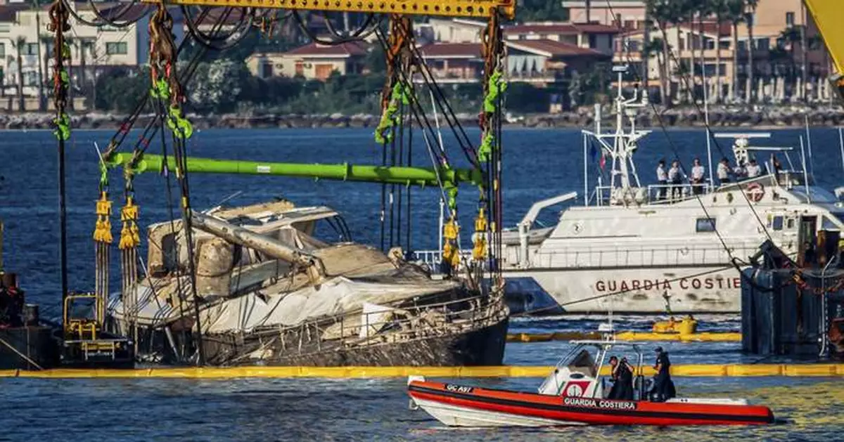Photos of luxury superyacht that sank off Sicily, killing 7, being lifted from the ocean