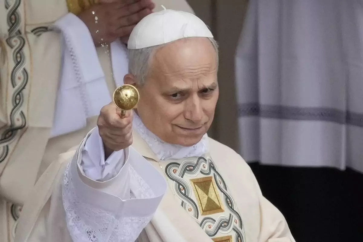 FILE - Pope Leo XIV celebrates a Mass for the formal inauguration of his pontificate, in St. Peter's Square attended by heads of state, royalty and ordinary faithful, May 18, 2025. (AP Photo/Gregorio Borgia, File)