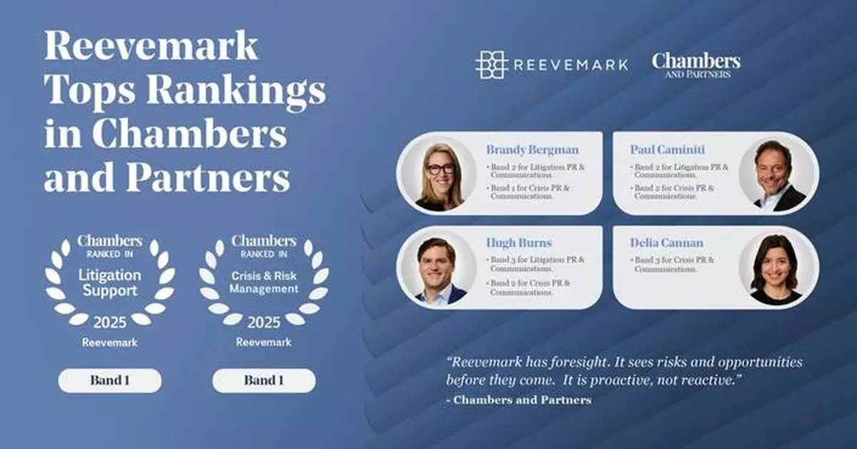Reevemark Receives Top “Band One” Rankings in Both Crisis and Litigation PR by Chambers and Partners for 2025