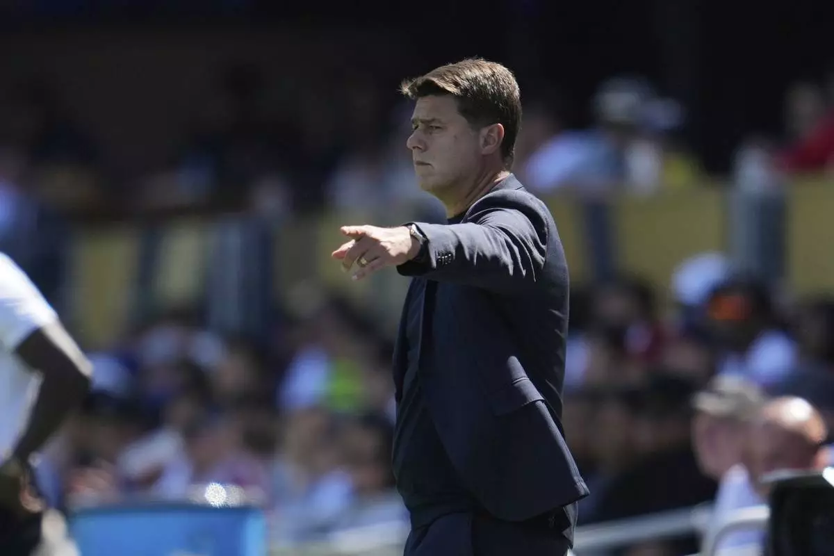 United States head coach Mauricio Pochettino gestures from the sideline during the first half of a CONCACAF Gold Cup soccer match against Trinidad and Tobago in San Jose, Calif., Sunday, June 15, 2025. (AP Photo/Jeff Chiu)