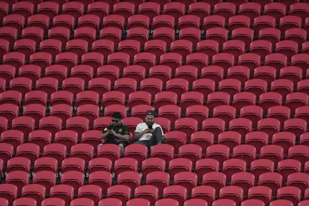 Fans wait for the beginning of the Club World Cup group D soccer match between Chelsea and Los Angeles FC in Atlanta, Monday, June 16, 2025. (AP Photo/Brynn Anderson)