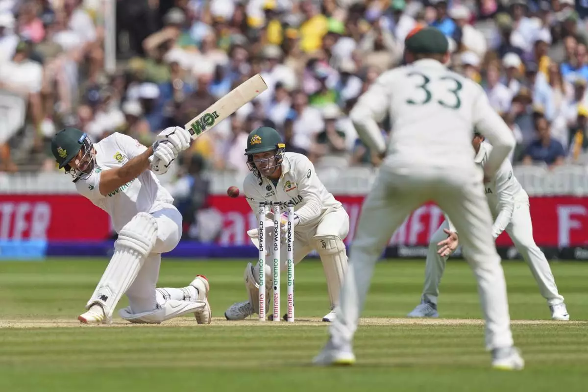 South Africa's Aiden Markram bats on day four of the World Test Championship final between South Africa and Australia at Lord's cricket ground in London, Saturday, June 14, 2025. (AP Photo/Kirsty Wigglesworth)