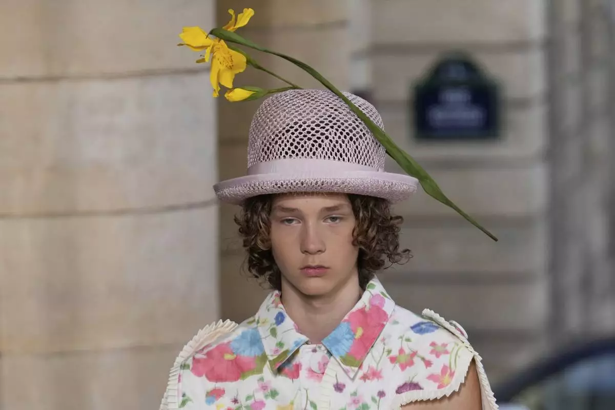 A model wears a creation part of the men's Walter van Beirendonck Spring-Summer 2026 collection, that was presented in Paris Wednesday, June 25, 2025. (AP Photo/Michel Euler)