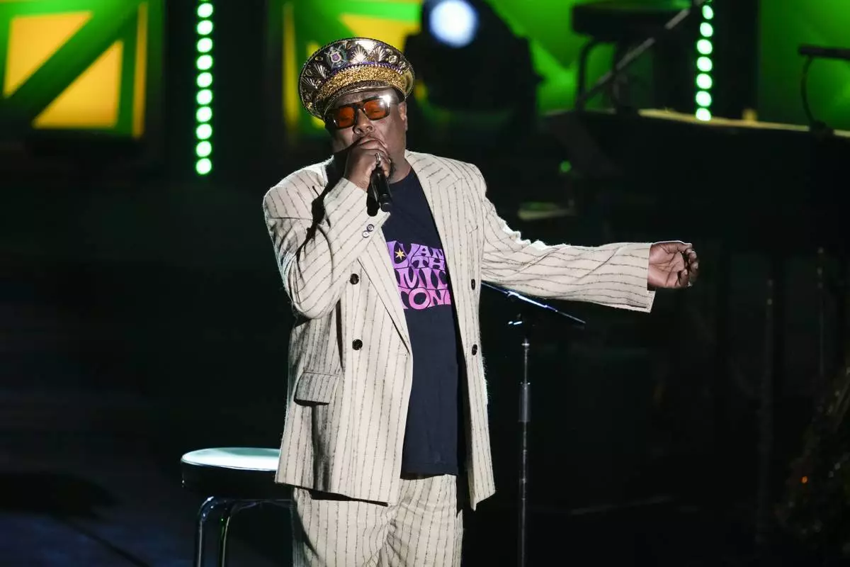 George Clinton performs during the 54th annual Songwriters Hall of Fame induction and awards gala on Thursday, June 12, 2025, at the Marriott Marquis Hotel in New York. (Photo by Charles Sykes/Invision/AP)