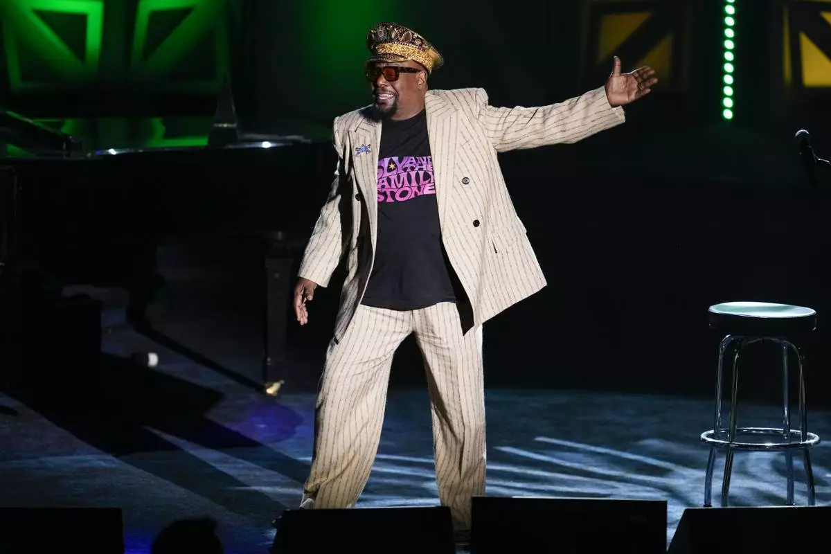 George Clinton performs during the 54th annual Songwriters Hall of Fame induction and awards gala on Thursday, June 12, 2025, at the Marriott Marquis Hotel in New York. (Photo by Charles Sykes/Invision/AP)