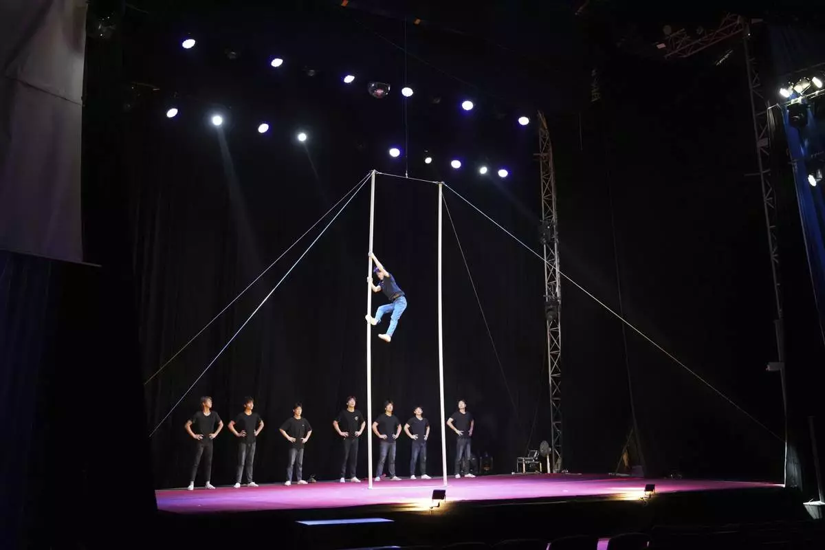 Artists from Dongchoon Circus Troupe perform during a daily regular show in Ansan, South Korea, Tuesday, June 10, 2025. (AP Photo/Lee Jin-man)