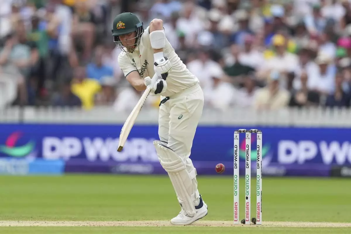 Australia's Steve Smith bats on day two of the World Test Championship final between South Africa and Australia at Lord's cricket ground in London, Thursday, June 12, 2025. (AP Photo/Kirsty Wigglesworth)