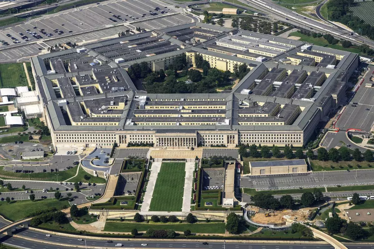 FILE - The Pentagon is viewed from the window of an airplane Aug. 27, 2023, in Washington. (AP Photo/Carolyn Kaster, File)