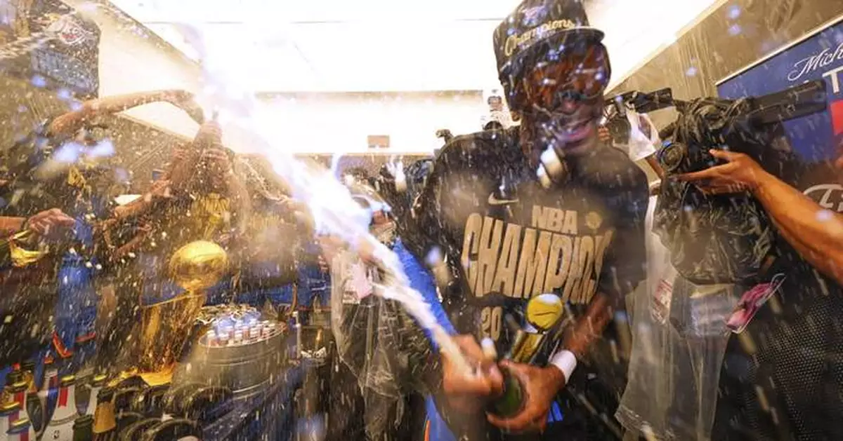 The Thunder had one more opponent after winning the NBA title. The champagne corks were formidable