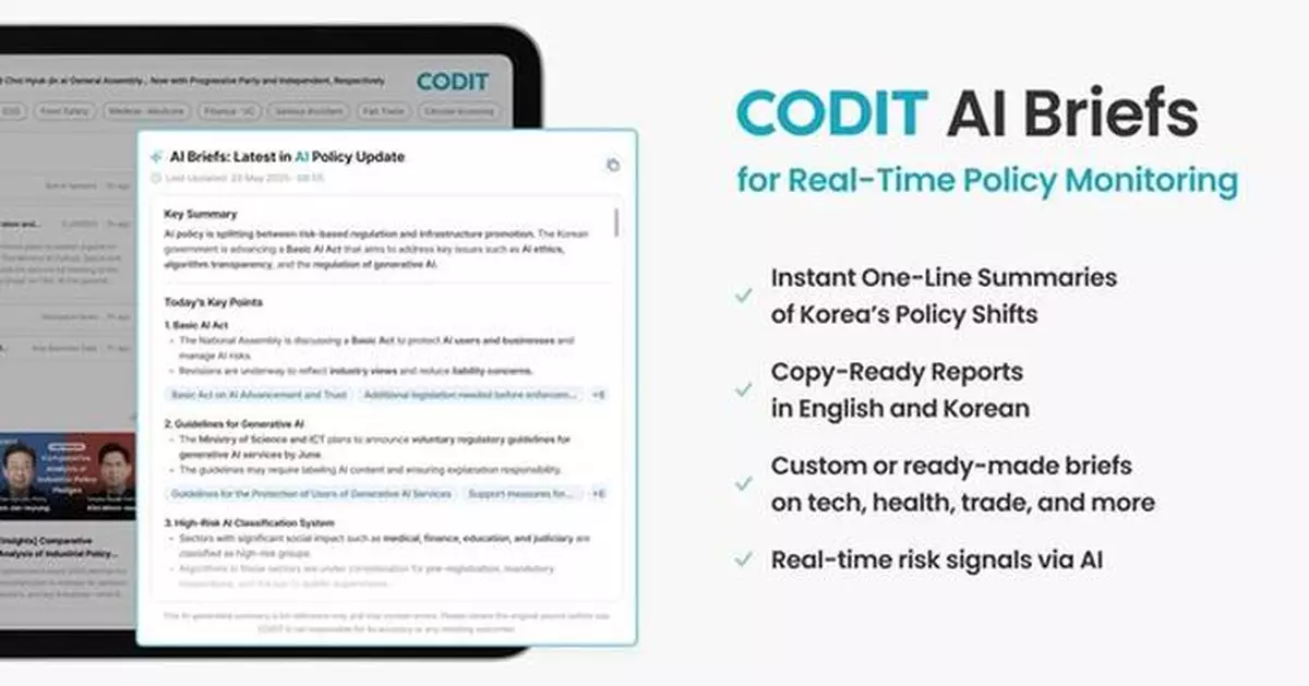 CODIT Launches AI Briefs, the World's First Curated AI Tool for Real-Time Policy Monitoring