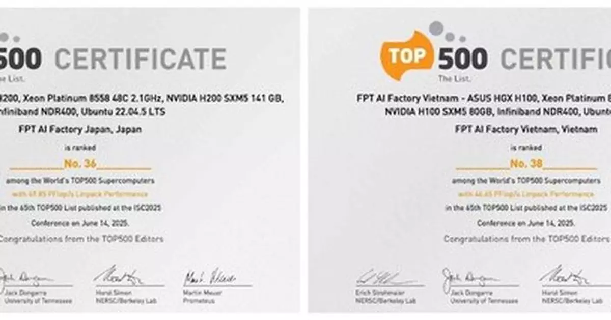 FPT AI Factory Listed TOP 500 World's Fastest Supercomputers, #1 Commercial Cloud Provider in Japan